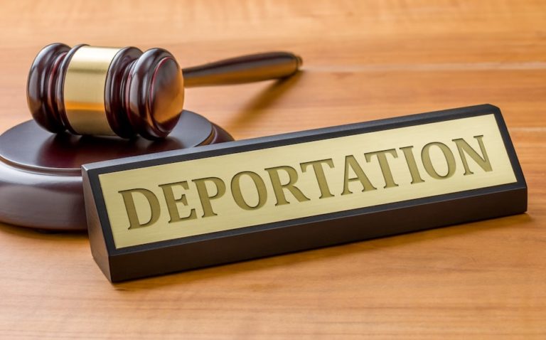 deportation label and gavel